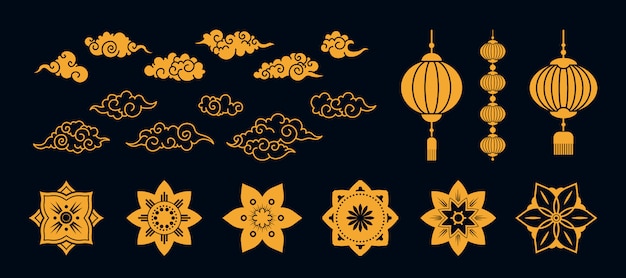 Vector Nhiều yếu tố phẳng truyền thống vàng châu Á được thiết lập