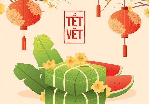 Vector Tết Việt năm mới trong thiết kế phẳng