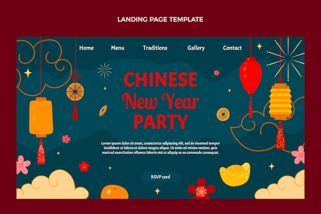 Vector Vẽ tay thiết kế phẳng trang đích năm mới của Trung Quốc