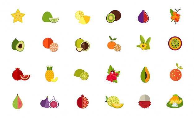 Hình ảnh vector bộ biểu tượng nhiều loại trái cây
