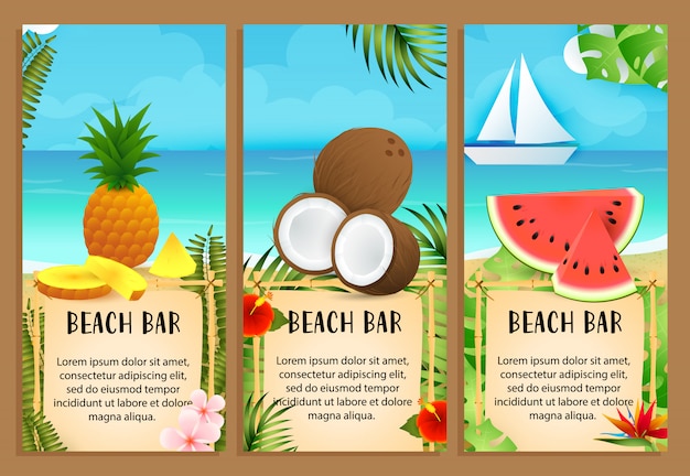 Hình ảnh vector Bộ chữ quán bar bãi biển dừa dứa dưa hấu
