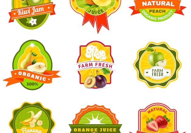 Hình ảnh vector Bộ nhãn biểu tượng trái cây