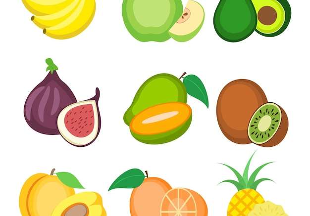 Hình ảnh vector Bộ nhiều loại trái cây tươi vẽ phong cách hoạt hình vector