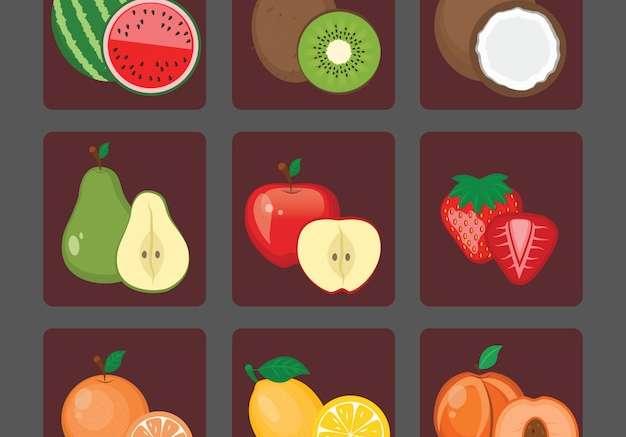 Hình ảnh vector Bộ sưu tập các loại trái cây màu