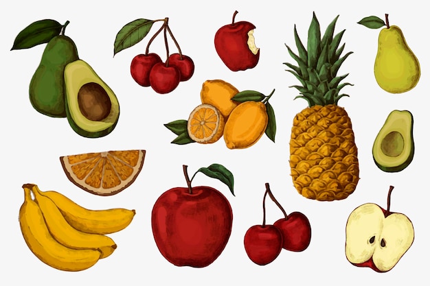 Hình ảnh vector Bộ sưu tập trái cây chín mọng đầy màu sắc