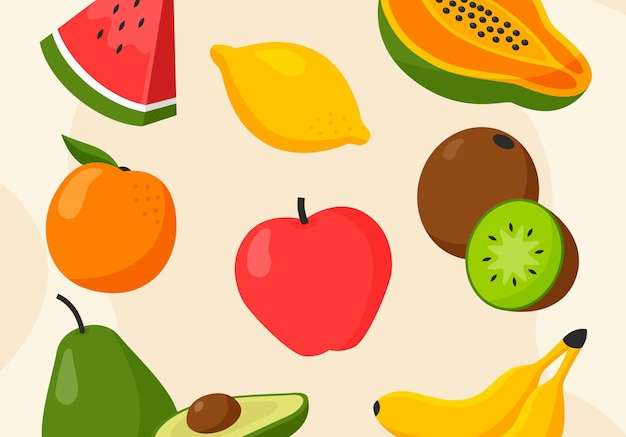 Hình ảnh vector Bộ sưu tập trái cây phẳng hữu cơ