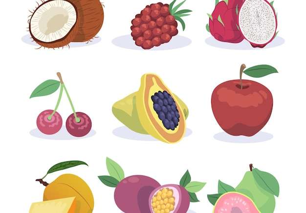 Hình ảnh vector Bộ sưu tập trái cây phẳng hữu cơ
