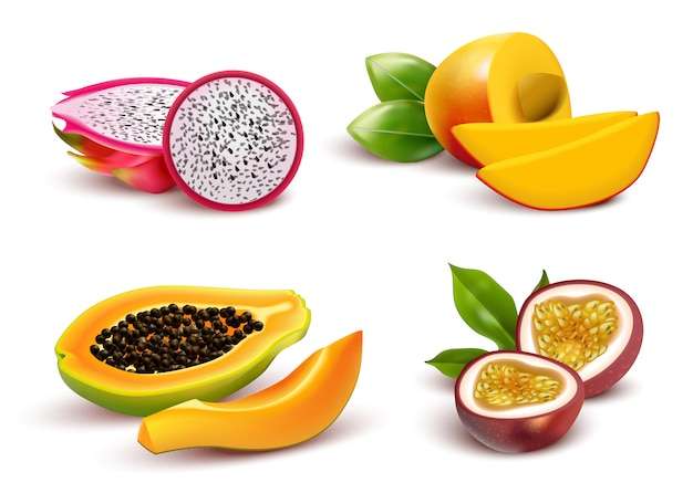 Hình ảnh vector Bộ thực tế trái cây nhiệt đới