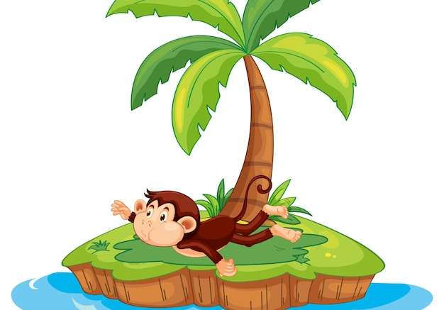 Hình ảnh vector Đặt nhân vật hoạt hình khỉ trên hòn đảo bị cô lập