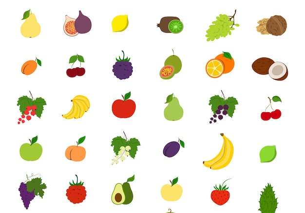 Hình ảnh vector Hình minh họa trái cây đặt chuối và táo mận và lê, v.v.