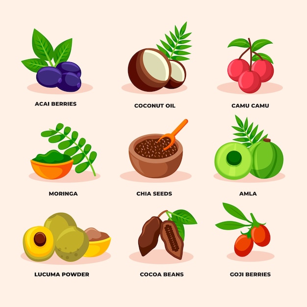 Hình ảnh vector Khái niệm bộ sưu tập siêu thực phẩm