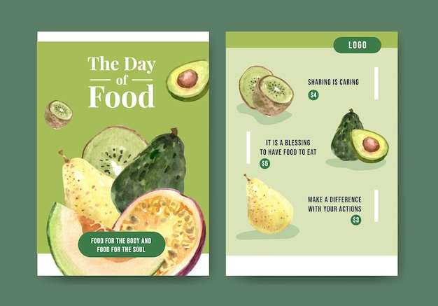 Hình ảnh vector Mẫu thực đơn với thiết kế khái niệm ngày lương thực thế giới cho nhà hàng và cửa hàng thực phẩm màu nước