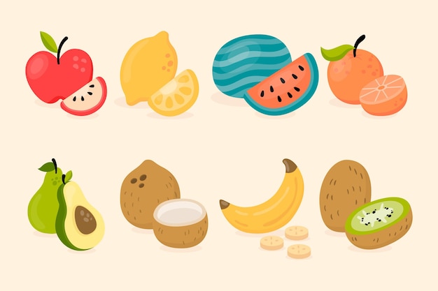 Hình ảnh vector Minh họa phẳng bộ sưu tập trái cây ngon