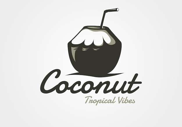 Hình ảnh vector Nước trái cây dừa với logo rơm thiết kế minh họa biểu tượng vector cổ điển
