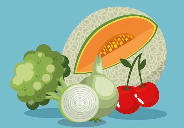 Hình ảnh vector Trái cây và rau quả thực phẩm tốt cho sức khỏe