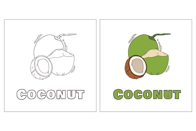 Hình ảnh vector Tranh tô màu trái dừa bằng tay