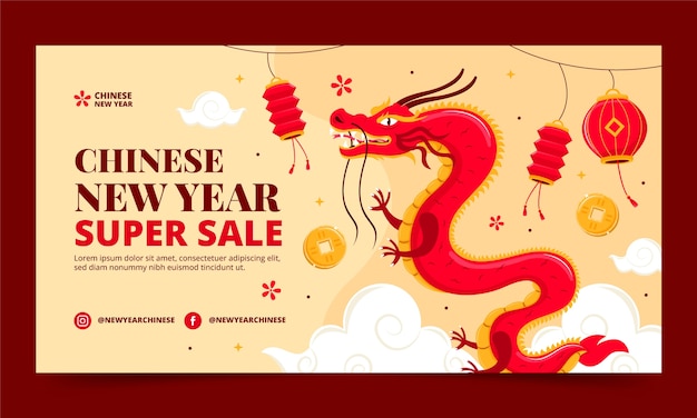 Hình vector Mẫu quảng cáo truyền thông xã hội phẳng cho lễ hội năm mới của Trung Quốc