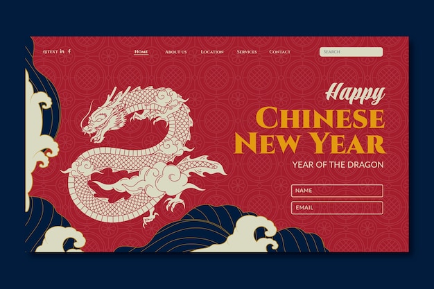 Hình vector Mẫu trang đích phẳng cho lễ hội năm mới của Trung Quốc
