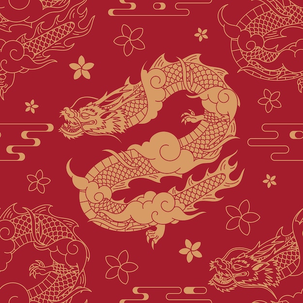 Hình vector Vẽ tay hoa văn rồng Trung Quốc