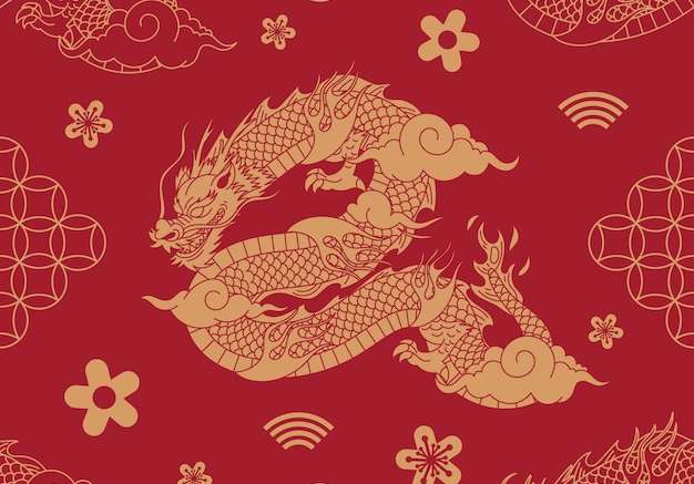 Hình vector Vẽ tay hoa văn rồng Trung Quốc